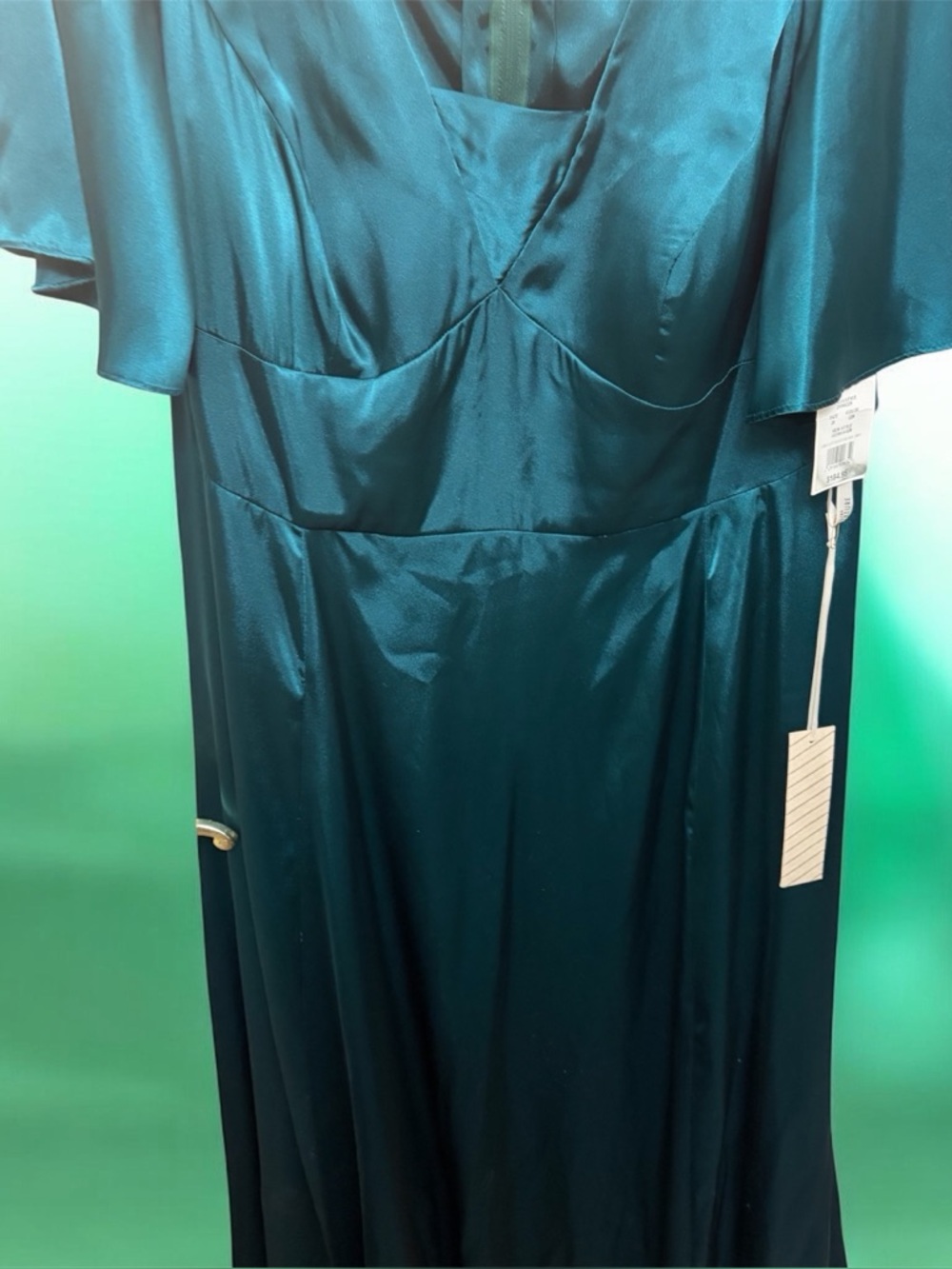 David's Bridal Teal Satin Maxi Dress